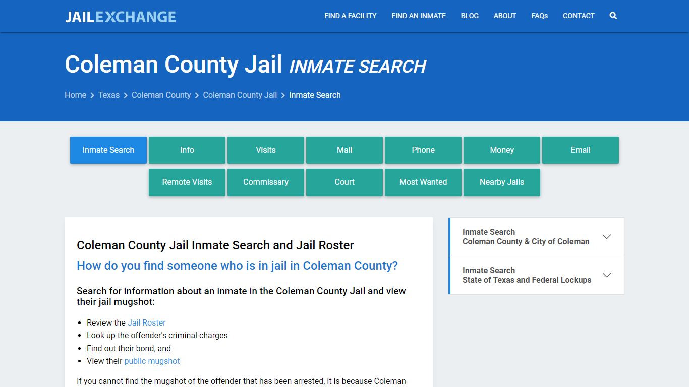 Inmate Search: Roster & Mugshots - Coleman County Jail, TX